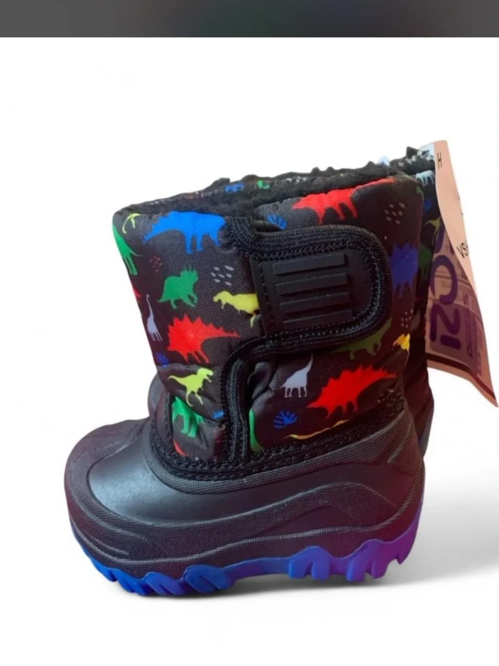 Kids Winter Boots Colorful Dinosaur Print - Waterproof Snow Boots